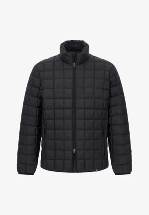 Must mustastatud jope, millel on lukuga esiosa, kõrge krae ja ruudukujuline tikandi muster. Omab kahte küljetaskut ja elastseid mansette.