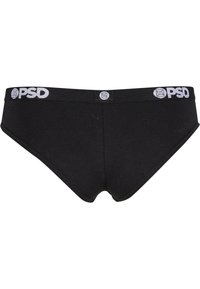 Caleçons en coton noir avec une ceinture douce arborant le logo "PSD" en blanc. Design semi-élastique avec une texture lisse.