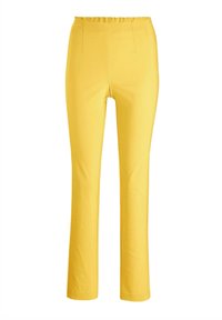 Geel katoen broek met een straight-leg snit. Voorzien van een elastische tailleband en voornaden voor gedetailleerde textuur. Geen zakken.