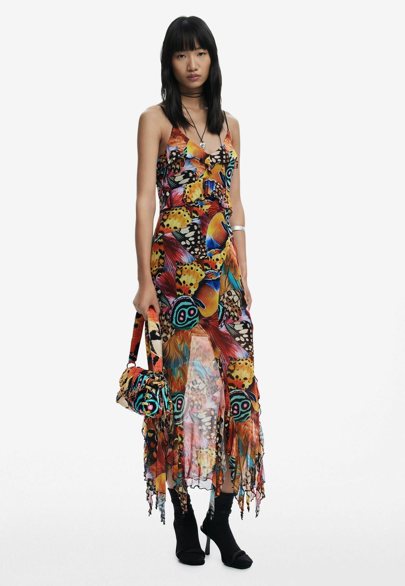 Robe Desigual Noire à Motifs Bouquets Multicolores - Taille XL, Occasion Très Bon état (TBE), Style Fleuri