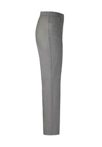 Grijze broek met een elastische tailleband, slim fit, enkele achterzak en een gladde textuur. Rechtersnij ontwerp zonder extra accenten.