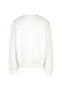 Felpa bianca con collo rotondo, maniche lunghe e polsini in costina. Tessuto morbido con un design semplice, mostrata dal retro.