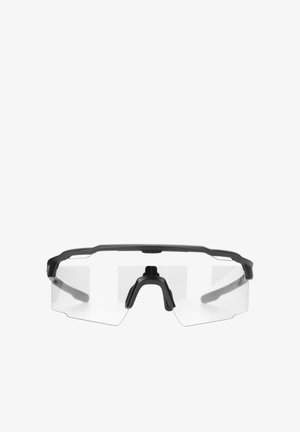 Lunettes de sécurité enveloppantes transparentes avec monture noire et pont nasal ajustable, conçues pour la protection des yeux en milieu professionnel ou lors d'activités sportives.