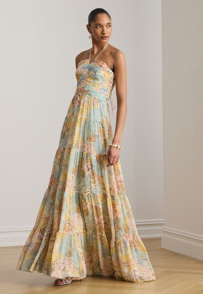 Lauren Ralph Lauren FLORAL GEORGETTE TIERED HALTER GOWN - Maxi dress -  cream/blue/multi/multi-coloured - Zalando