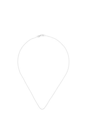 Dünne Halskette in Silberoptik mit Tropfenform und einfachem Verschluss. Verfügt über eine glatte Textur, ideal zum Kombinieren mit anderen Schmuckstücken.