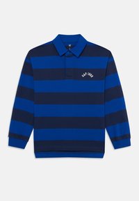 Μπλούζα πόλο με μακρύ μανίκι σε ναυτικό και μπλε ρίγες, με γιακά, κουμπάκια και κείμενο "GAP 1969" στο αριστερό στήθος.