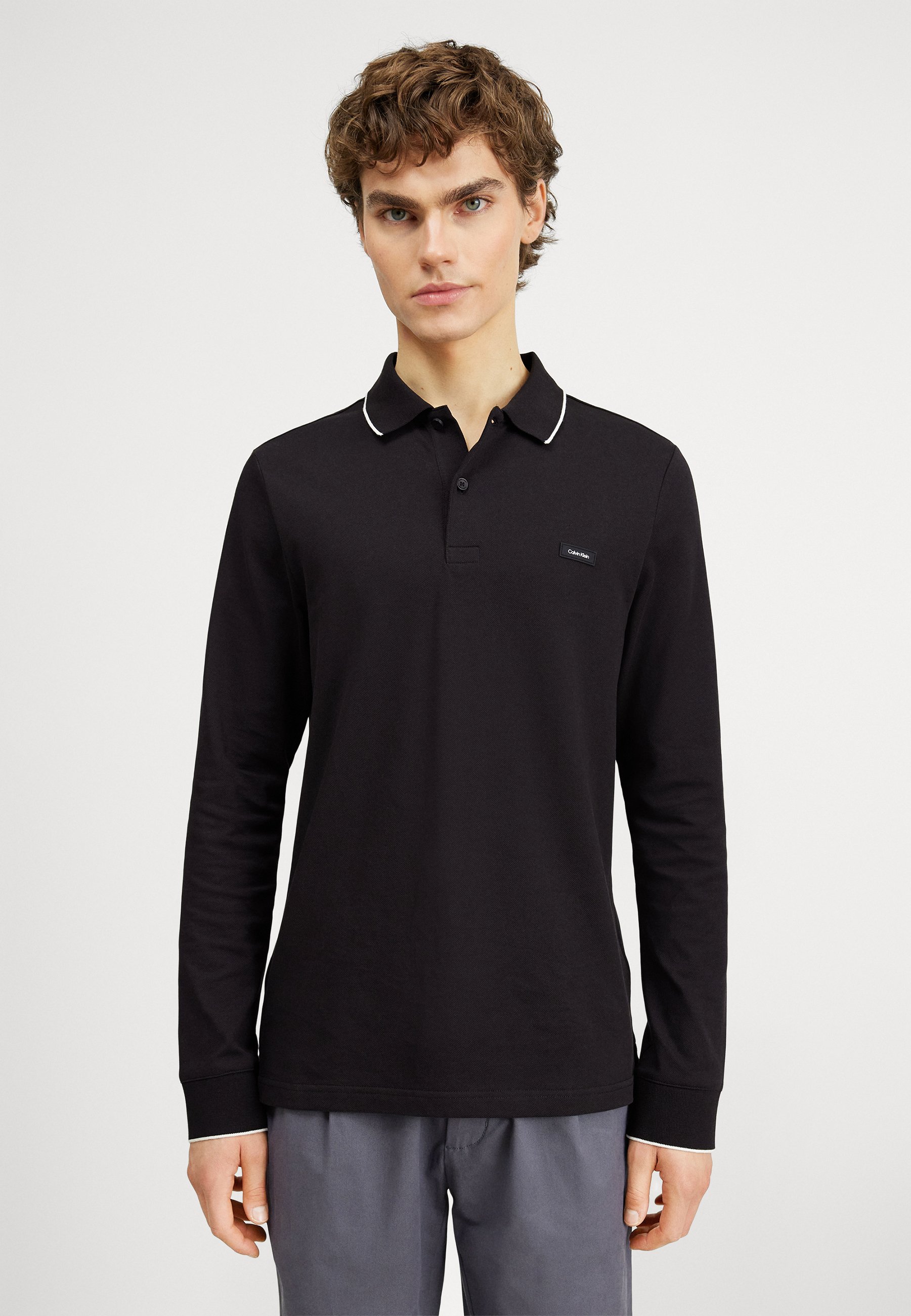 Classic Polo Shirts Black Fitted Polo Calvin Klein STRETCH TIPPING Long  Sleeved Top Black