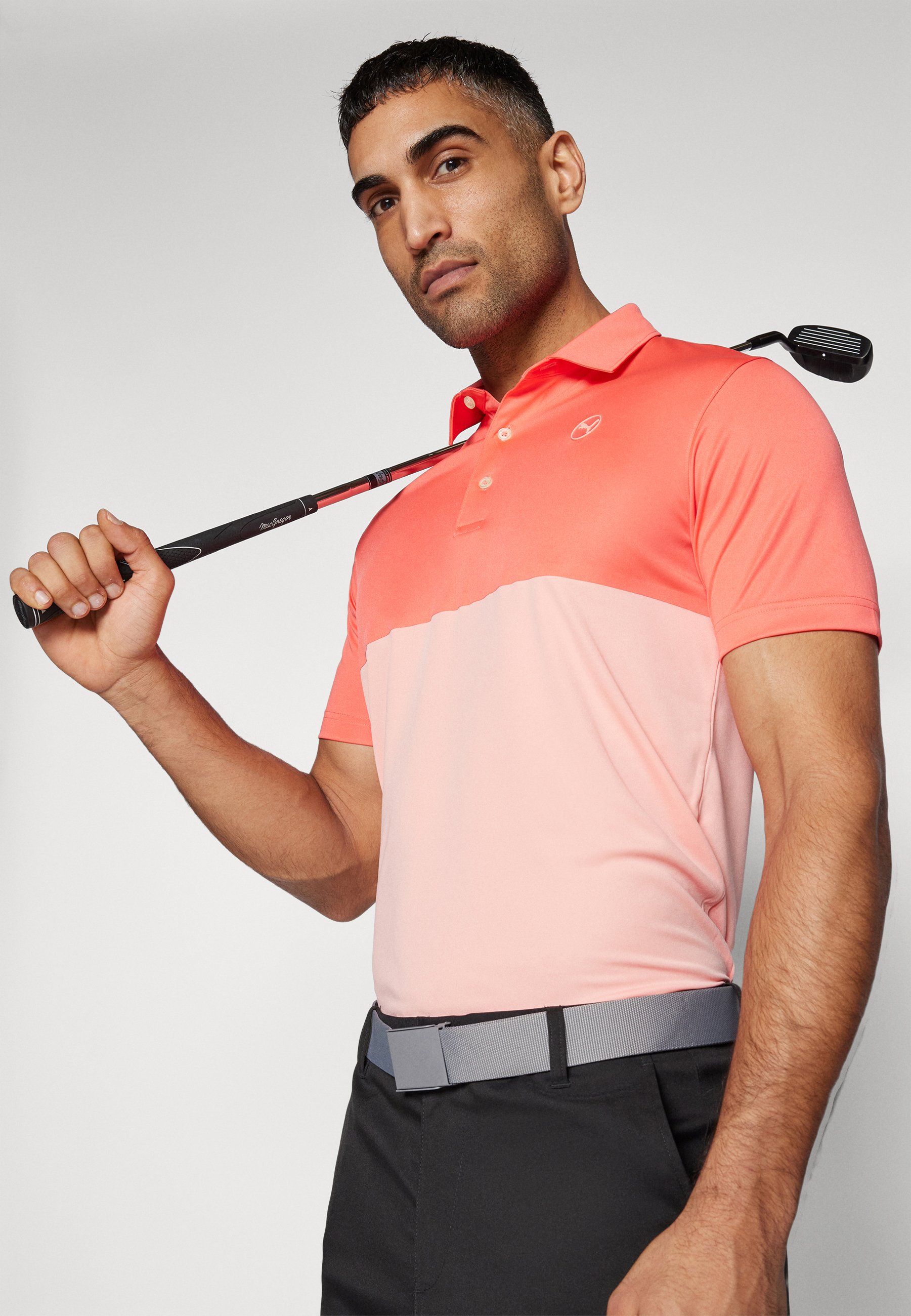Puma Golf PURE COLORBLOCK - Polo - peach frost/pink fruit/blu scuro -  Zalando.it