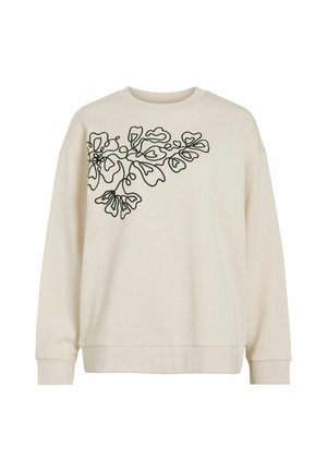 Beige sweatshirt med långa ärmar och rund halsringning, med svart blommig broderi framtill. Mjuk tyg med ribbade muddar.