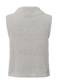 Beige gestrickte ärmellose Weste mit hohem Kragen, ausgestattet mit einem groben strukturierten Muster.
