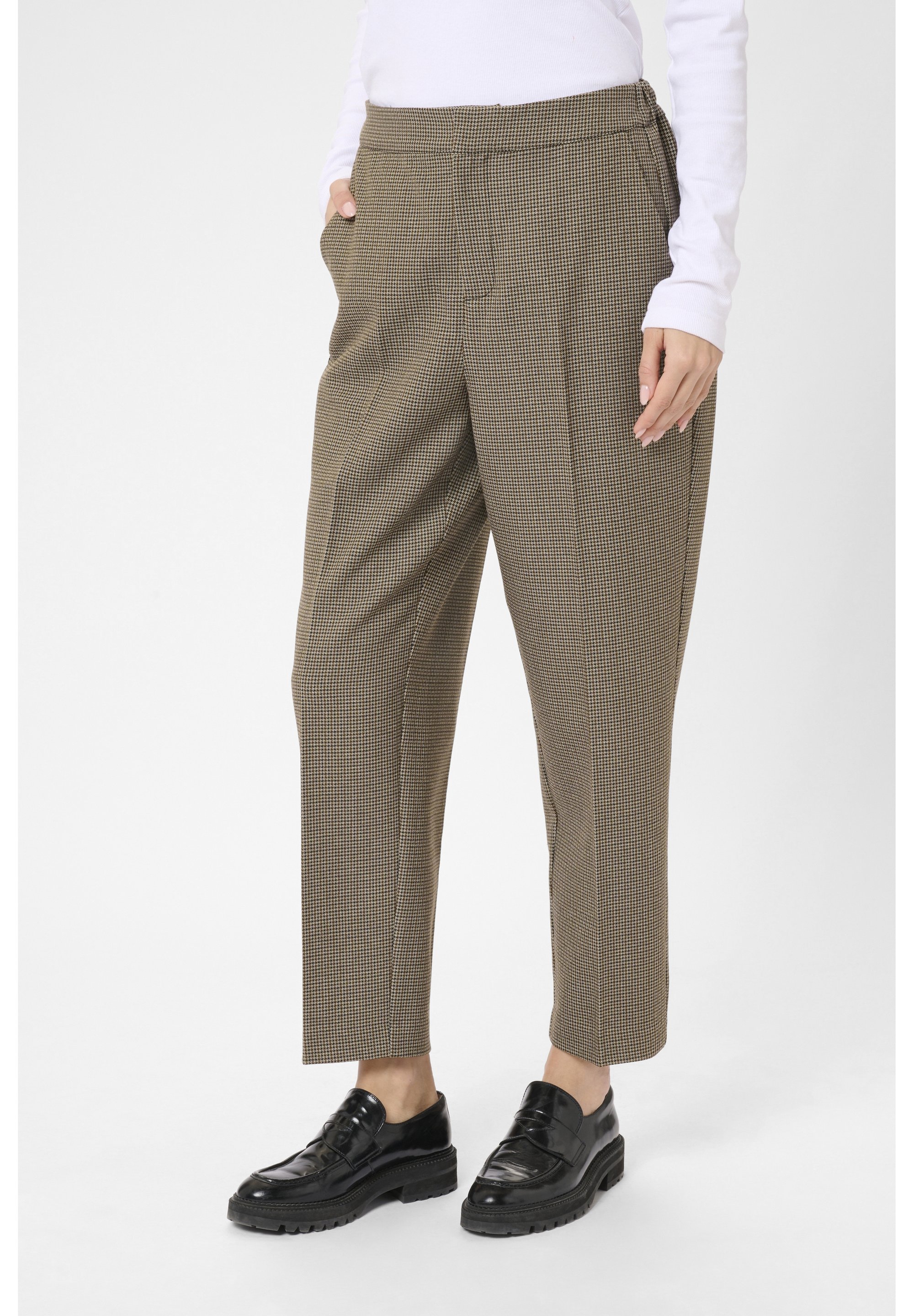KAFFE Damesbroek, taps toelopende pijpen, elastische taille, ritssluiting, normale pasvorm, major brown, 38 KAFFE Damesbroek, taps toelopende pijpen, elastische taille, ritssluiting, normale pasvorm, major brown, 38
