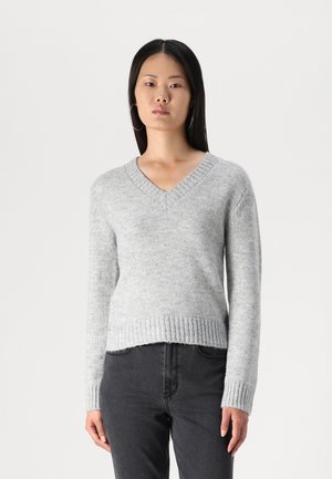 Gina Tricot, V NECK SWEATER - Maglione - grey