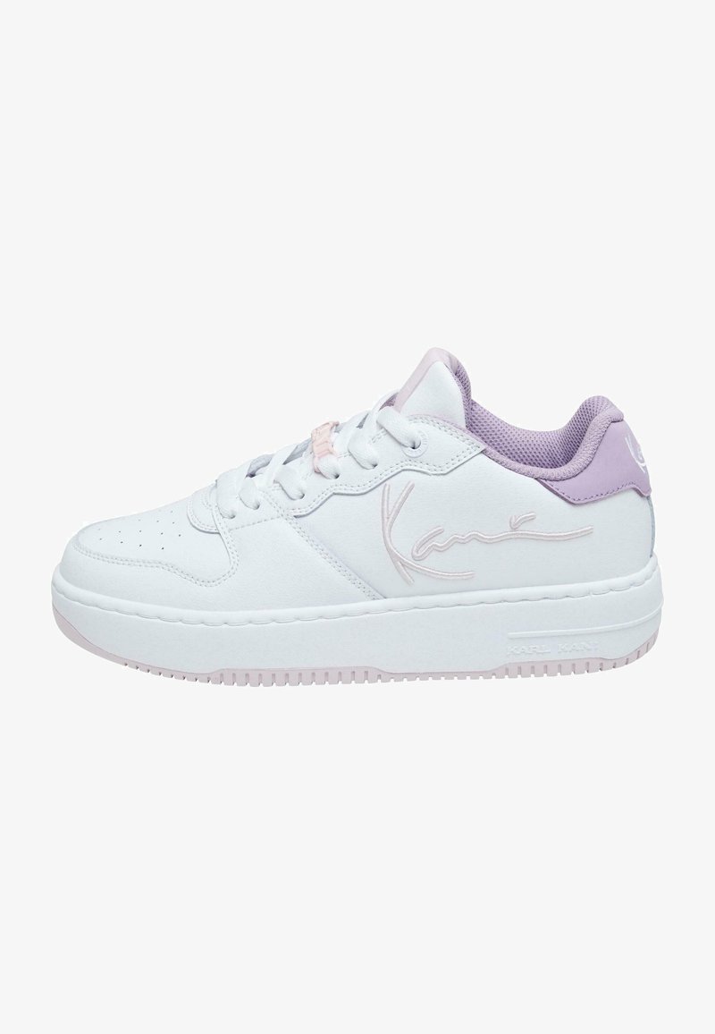 Valge nahast spordijalatse roosa aktsendiga, tekstuuriga võrgukrae, ümar varvas, lame pael ja kummist tald. Küljel on esinduslik logo.