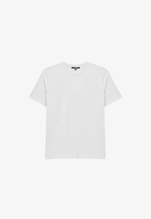Hvid bomulds T-shirt med korte ærmer, rund hals og et enkelt design. Blødt stof uden mønstre eller synligt hardware.