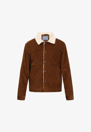 Pruunist korduroist jakk kreemja vale sünteetilise karvaga kraega, kahe rinna tasku ja ees nupuga kinnitusega. Omab tekstuurset kangast.