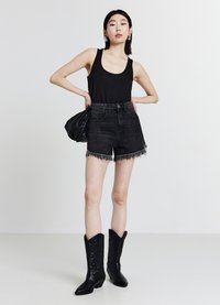 Calliope FRANGE STRASS  - Shorts di jeans - nero denim