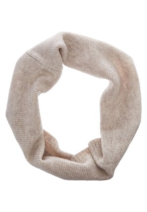 Écharpe infinie beige clair en tissu doux et texturé avec un motif en chevrons. Design continu et en boucle sans éléments visibles.
