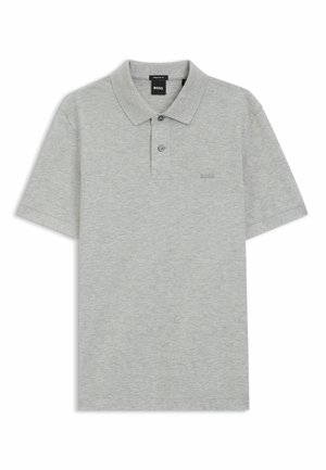 Grijs poloshirt met korte mouwen, twee knopen sluiting, kraag en klein geborduurd "BOSS" logo op de linkerborst.