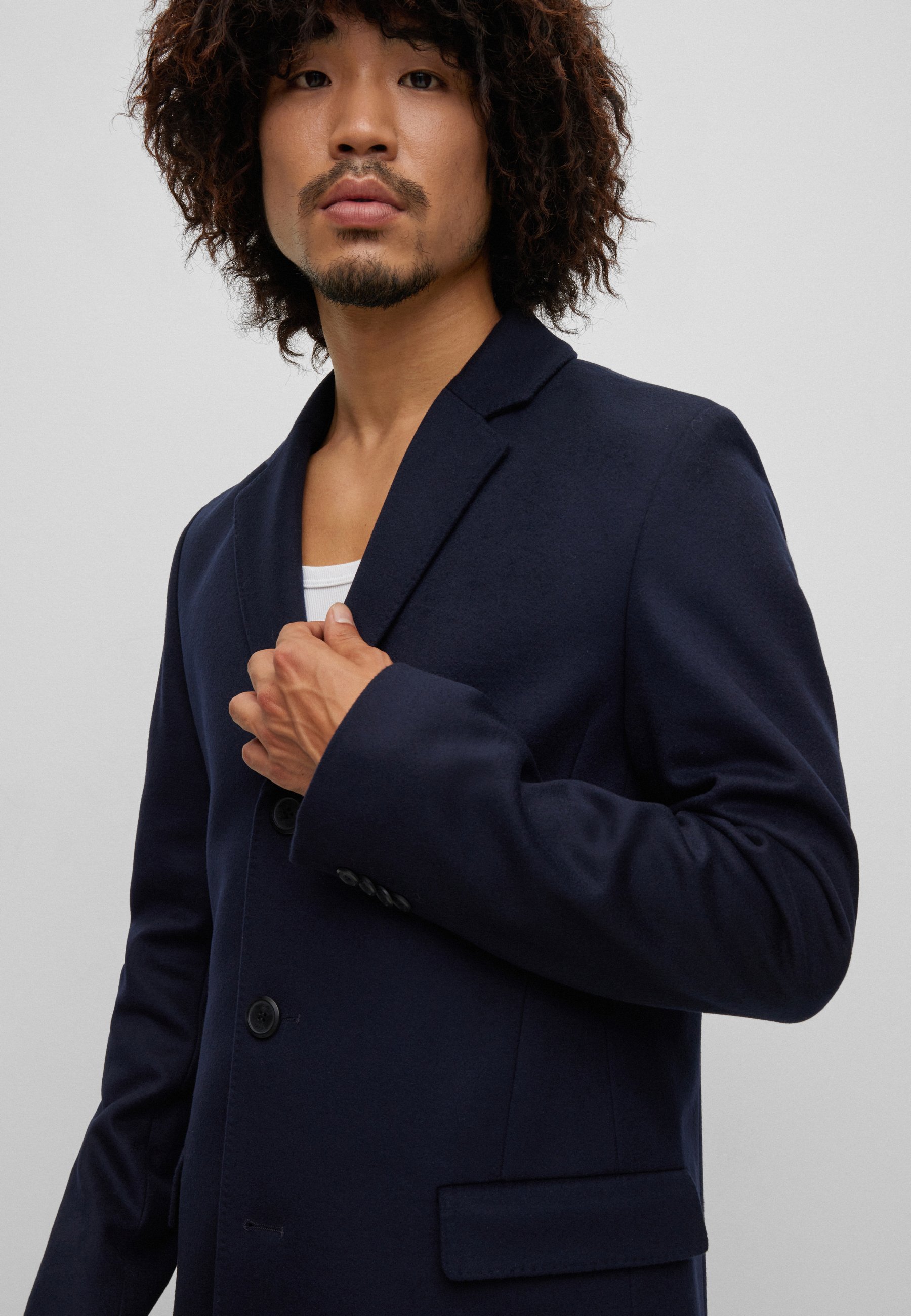 Hugo Slim-fit Coat in A Wool Blend with Cashmere, Men, Size 34R, Dark Blue