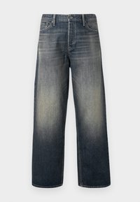 Wijde jeans in donkerblauwe denim met een gradientafwerking, voorzien van een knoopsluiting, vijf zakken en gestructureerde stikdetails.