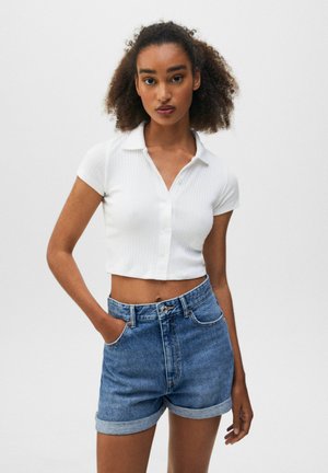 HIGH WAIST MOM - Denim shorts - dark-blue denim