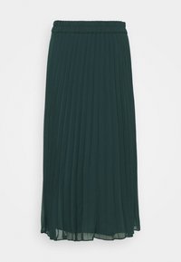 Fållad lång kjol i mörkgrön, tillverkad av lättviktsmaterial. Har en elastisk midja och en flytande silhuett. Inga synliga mönster.