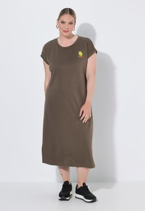 MIAMODA MIDI-SWEATKLEID, A-LINIE, KLEINES OLIVEN-MOTIV - Robe t-shirt - dark olive