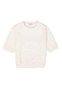 Weißes Baumwoll-Sweatshirt mit kurzen Raglanärmeln, einem runden Halsausschnitt und gerippten Bündchen. Weiche Textur mit lässiger Passform.