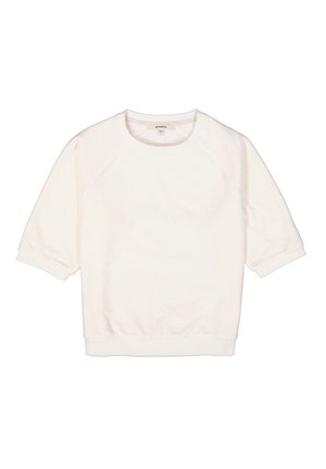 Weißes Baumwoll-Sweatshirt mit kurzen Raglanärmeln, einem runden Halsausschnitt und gerippten Bündchen. Weiche Textur mit lässiger Passform.