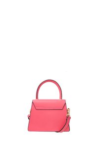 Borsa a mano in pelle rosa con forma strutturata, manico superiore e tracolla removibile. Caratterizzata da cuciture a contrasto e chiusura a patta.