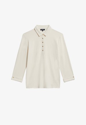 Lange mouwen polo shirt in off-white met een knoopsluiting, zachte stof, opgevouwen mouwen met knoopaccenten en een gestructureerde kraag.