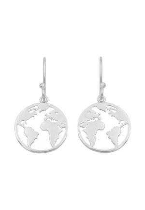 Orecchini pendenti in argento a forma di mappa del mondo con i continenti tra cui Africa, Europa e Americhe.