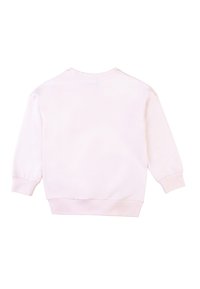 Felpa leggera rosa con maniche lunghe, scollatura rotonda e polsini e bordo a costine. Tessuto morbido, design minimalista, senza loghi visibili.