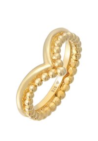 Goldring mit einem glatten, unendlichen Band, das mit Perlenakzenten verwoben ist. Innen mit "925" markiert, was auf Sterlingsilber hinweist.