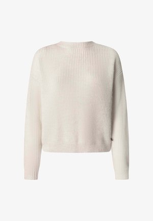 Suéter de punto color crema con mangas largas, cuello redondo y dobladillo y puños acanalados.