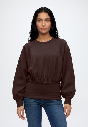 Topshop, TSREGA CINCH WAIST RUCHED SWEAT JRS - Sweatshirt - chocolate brown