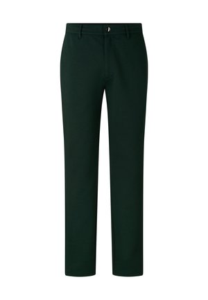 Groene katoenen broek met een rechte snit, voorzakken en een knoopsluiting. Gladde textuur en klassiek ontwerp, geschikt voor verschillende gelegenheden.