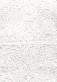 Λευκό ύφασμα από δαντέλα με περίτεχνα σχέδια από δίχτυ και ανάγλυφα κεντημένα λουλούδια και φύλλα σε οριζόντιες ζώνες.
