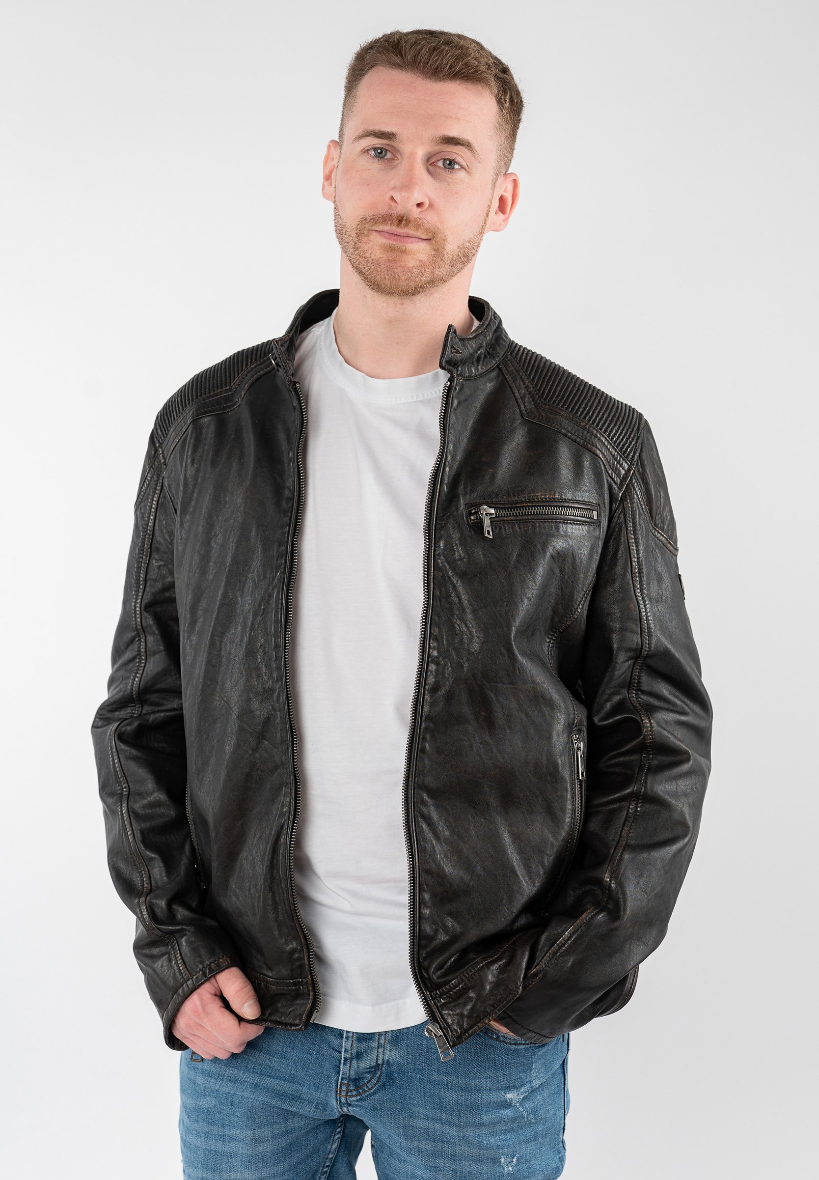 Mauritius WANJO - Leather jacket - schwarz/black - Zalando