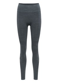 Szare legginsy sportowe o fakturze melanżowej. Wysoki pas i dopasowany krój. Posiadają prążkowane detale i rozciągliwy materiał.