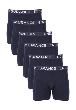 Bóxers de algodón azul marino con un logo blanco de "ENDURANCE" en la cinturilla, que presentan un diseño ajustado y una textura suave.