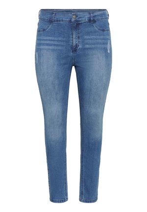 Kaffe Curve KCLAURINA - Jeans Skinny Fit - washed destroyed blue denim