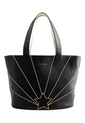 Sort tote taske med en gylden stjerne og strålende gyldne linjer, med to håndtag og "Rockett George" logo i gyldent bogstav.