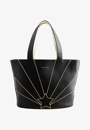Sort tote taske med en gylden stjerne og strålende gyldne linjer, med to håndtag og "Rockett George" logo i gyldent bogstav.