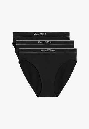Trois paires de slips noirs empilés, chacun avec une ceinture à la marque Marc O'Polo et un détail de passepoil blanc.