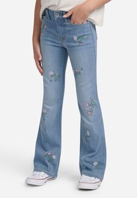 Abercrombie & Fitch HIGH RISE FLARE FLORAL - Vaqueros bootcut - mottled light blue