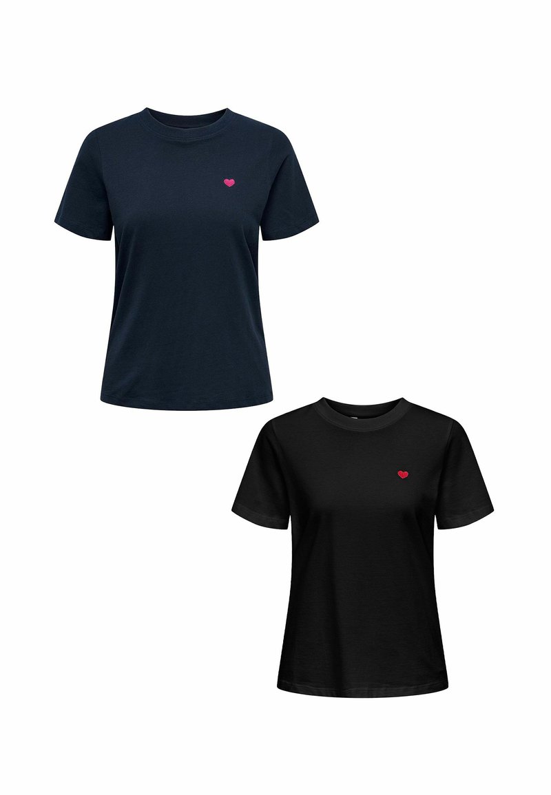 JDY 2ER-PACK RUNDHALS KURZARM - T-Shirt print - blau schwarz