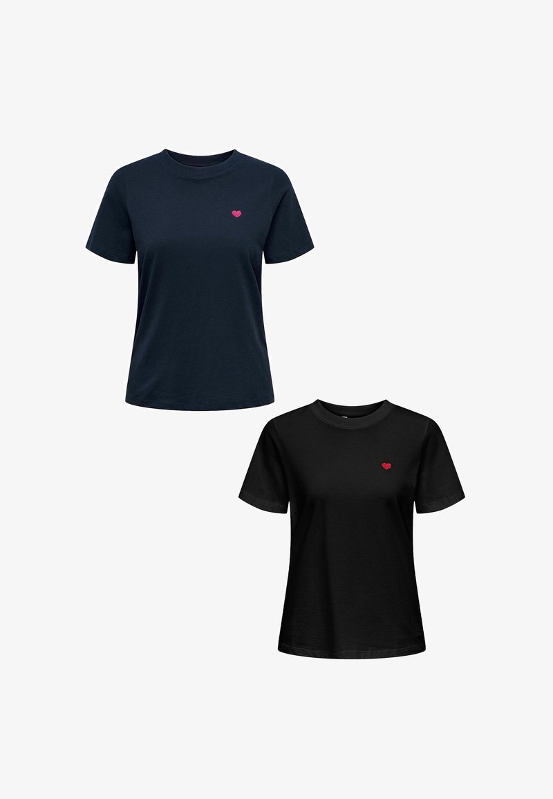 JDY 2ER-PACK RUNDHALS KURZARM - T-Shirt print - blau schwarz