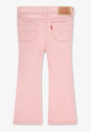 Jean enfant rose clair avec poches arrière, ceinture à passants et écusson logo Levi's sur la ceinture.