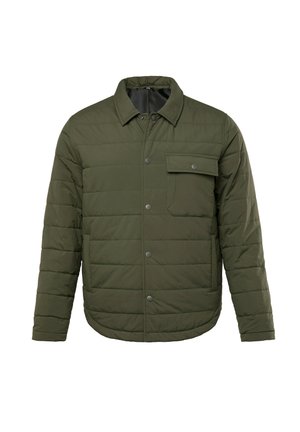 Giacca verde imbottita con chiusura a bottoni, tasca sul petto e orlo arrotondato. Realizzata in tessuto leggero e trapuntato con una finitura liscia.